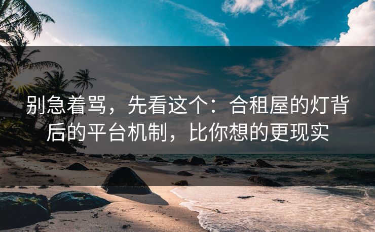 别急着骂,先看这个:合租屋的灯背后的平台机制,比你想的更现实 别急着骂,先看这个:合租屋的灯背后的平台机制,比你想的更现实
