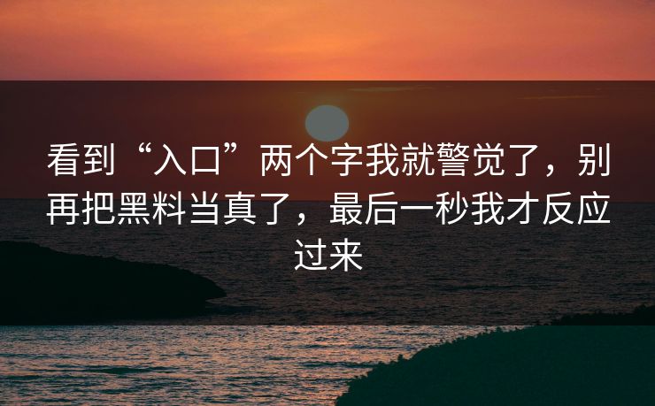 看到“入口”两个字我就警觉了，别再把黑料当真了，最后一秒我才反应过来